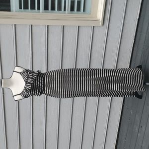 Pink Rose Striped Maxi Dress with Ruffle Wrap and Elastic Waist